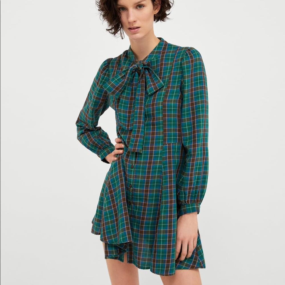 Zara plaid green dress